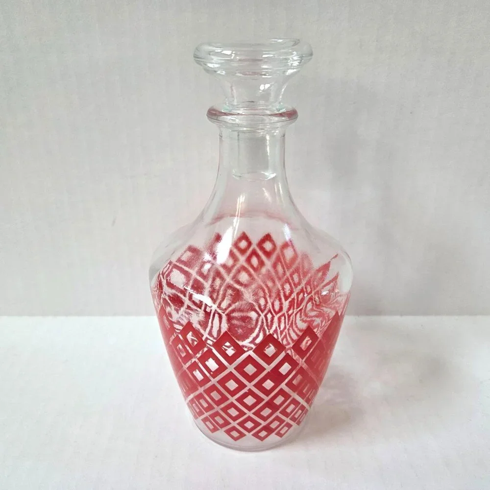 Red Diamond Geometric Liquor Decanter Glass Bottle & Stopper France MCM